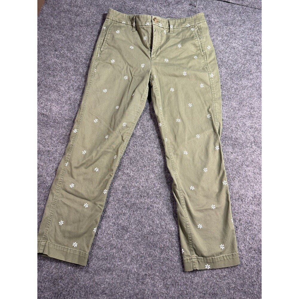 J.Crew Green High Rise Girlfriend Chino Pants Daisy Print Women's Size 6 Preppy